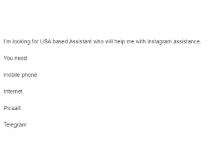 USA INSTAGRAM ASSISTANT  CONTRACT TO HIRE UPWORK UNITED STATES
