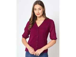 Zig-Zag Pattern V-Neck Top