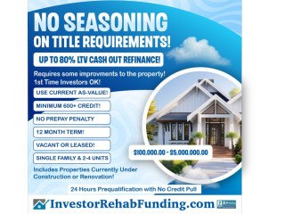 600+ CREDIT - INVESTOR CASH OUT REFINANCE  - NO SEASONING ON TITLE  UP TO 80% LTV! -TN